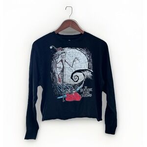 Nightmare Before Christmas Womens X-Large Black Crop Long Sleeve Shirt Jack